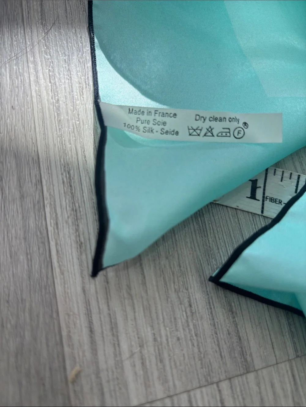 Light Aqua Neck Scarf with Black Trim silk scarf